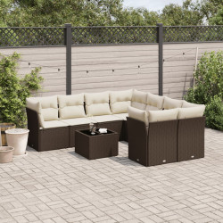 9 Pcs conjunto sofás p/ jardim c/ almofadões vime PE castanho