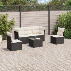 6 Pcs conjunto sofás de jardim c/ almofadões vime PE preto
