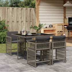 5 Pcs conjunto de jantar p/ jardim c/ almofadões vime PE cinza