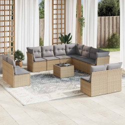 12 Pcs conjunto de sofás p/ jardim com almofadões vime PE bege