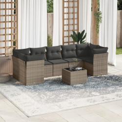 8 Pcs conjunto sofás de jardim c/ almofadões vime PE cinzento
