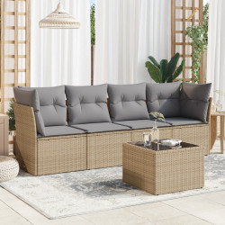 5 Pcs conjunto de sofás p/ jardim com almofadões vime PE bege