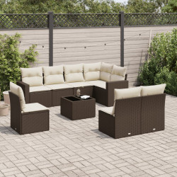 9 Pcs conjunto sofás p/ jardim c/ almofadões vime PE castanho
