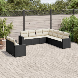 9 Pcs conjunto de sofás p/ jardim c/ almofadões vime PE preto