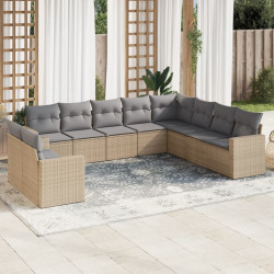 10 Pcs conjunto de sofás p/ jardim com almofadões vime PE bege