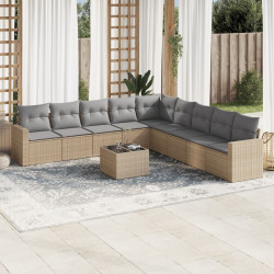 10 Pcs conjunto de sofás p/ jardim com almofadões vime PE bege