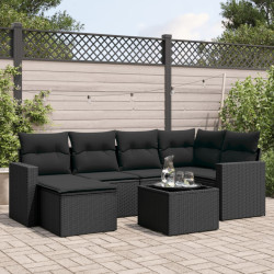 7 Pcs conjunto de sofás p/ jardim c/ almofadões vime PE preto