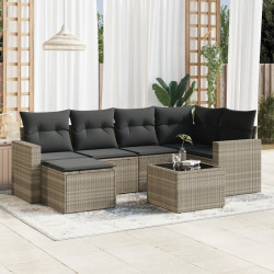 7 Pcs conj. sofás jardim com almofadões vime PE cinzento-claro