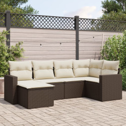 6 Pcs conjunto de sofás jardim c/ almofadões vime PE castanho
