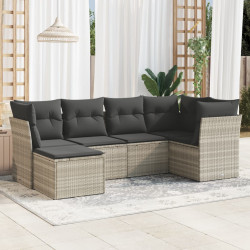 6 Pcs conj. sofás jardim com almofadões vime PE cinzento-claro