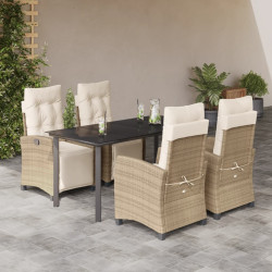 5 Pcs conjunto de jantar p/ jardim com almofadões vime PE bege