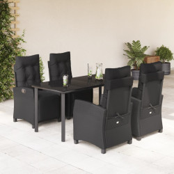 5 Pcs conjunto de jantar p/ jardim c/ almofadões vime PE preto