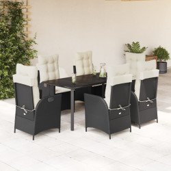 7 Pcs conjunto de jantar p/ jardim c/ almofadões vime PE preto