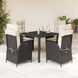 5 Pcs conjunto de jantar p/ jardim c/ almofadões vime PE preto