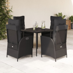 5 Pcs conjunto de jantar p/ jardim c/ almofadões vime PE preto