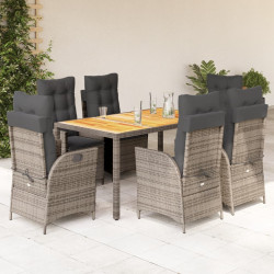 7 Pcs conjunto de jantar p/ jardim c/ almofadões vime PE cinza