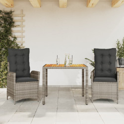 3 Pcs conjunto de jantar p/ jardim c/ almofadões vime PE cinza