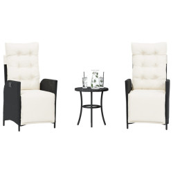 3 Pcs conjunto de bistrô com almofadões vime PE preto