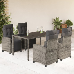 5 Pcs conjunto de jantar p/ jardim c/ almofadões vime PE cinza