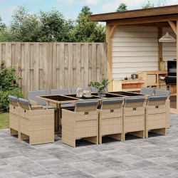 13 Pcs conj. jantar jardim c/ almofadões vime PE bege misturado