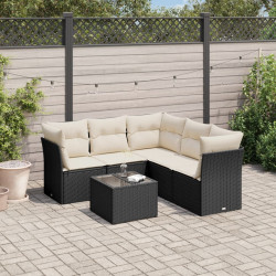6 Pcs conjunto sofás de jardim c/ almofadões vime PE preto
