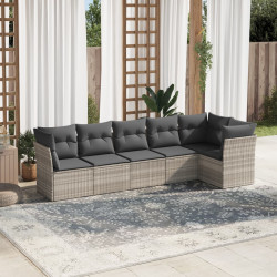 6 Pcs conj. sofás jardim com almofadões vime PE cinzento-claro