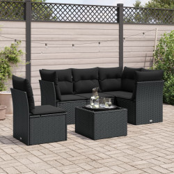 6 Pcs conjunto sofás de jardim c/ almofadões vime PE preto
