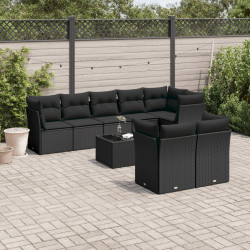 9 Pcs conjunto de sofás p/ jardim c/ almofadões vime PE preto