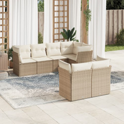 7 Pcs conjunto de sofás p/ jardim com almofadões vime PE bege