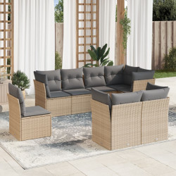 8 Pcs conjunto de sofás p/ jardim com almofadões vime PE bege