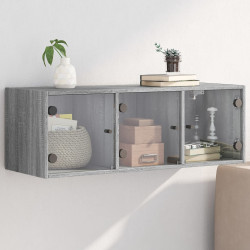 Armário de parede c/ portas de vidro 102x37x35 cm cinza sonoma