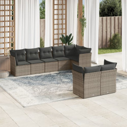 8 Pcs conjunto sofás de jardim c/ almofadões vime PE cinzento