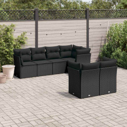 7 Pcs conjunto de sofás p/ jardim c/ almofadões vime PE preto