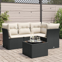 5 Pcs conjunto sofás de jardim com almofadões vime PE preto