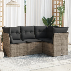 4 Pcs conjunto sofás de jardim c/ almofadões vime PE cinzento