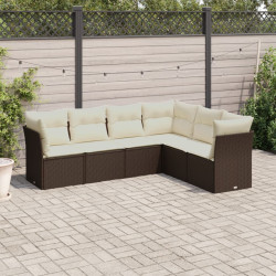 6 Pcs conjunto de sofás jardim c/ almofadões vime PE castanho
