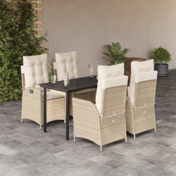 5 Pcs conjunto de jantar p/ jardim com almofadões vime PE bege