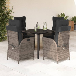 5 Pcs conjunto de jantar p/ jardim c/ almofadões vime PE cinza