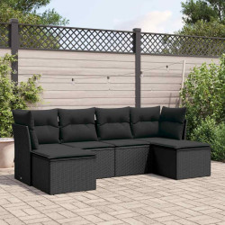 6 Pcs conjunto sofás de jardim c/ almofadões vime PE preto