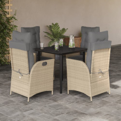 5 Pcs conjunto de jantar p/ jardim com almofadões vime PE bege