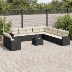 12 Pcs conjunto de sofás de jardim c/ almofadões vime PE preto