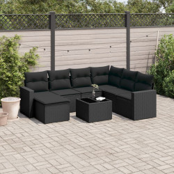 8 Pcs conjunto sofás de jardim com almofadões vime PE preto