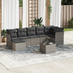 8 Pcs conjunto sofás de jardim c/ almofadões vime PE cinzento