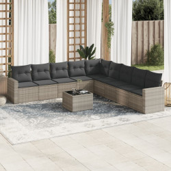10 Pcs conj. sofás jardim com almofadões vime PE cinzento-claro