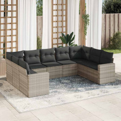 9 Pcs conj. sofás jardim com almofadões vime PE cinzento-claro