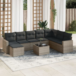 9 Pcs conjunto sofás p/ jardim com almofadões vime PE cinzento