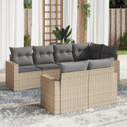 7 Pcs conjunto de sofás p/ jardim com almofadões vime PE bege