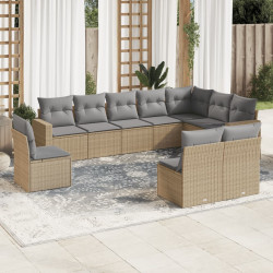 10 Pcs conjunto de sofás p/ jardim com almofadões vime PE bege