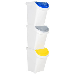 Caixotes do lixo com tampa empilháveis 3 pcs 120 l PP branco