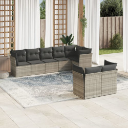 8 Pcs conj. sofás jardim c/ almofadões vime PE cinzento-claro